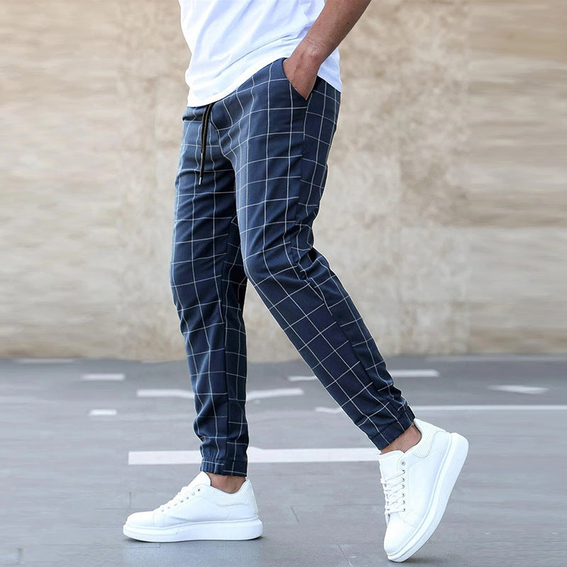 Cotton Plaid Drawstring Pants