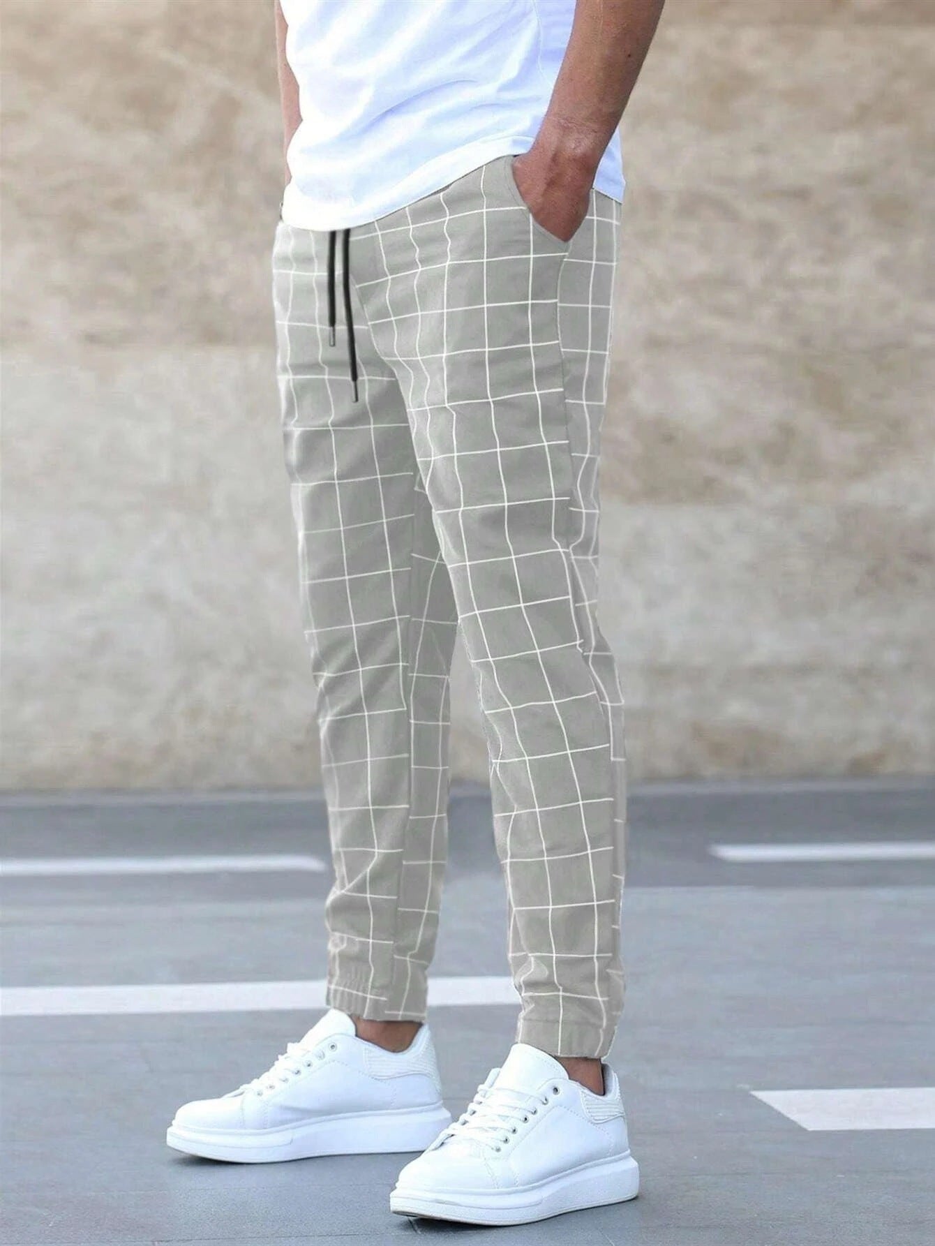 Cotton Plaid Drawstring Pants