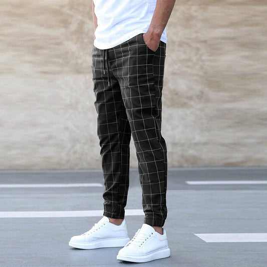 Cotton Plaid Drawstring Pants