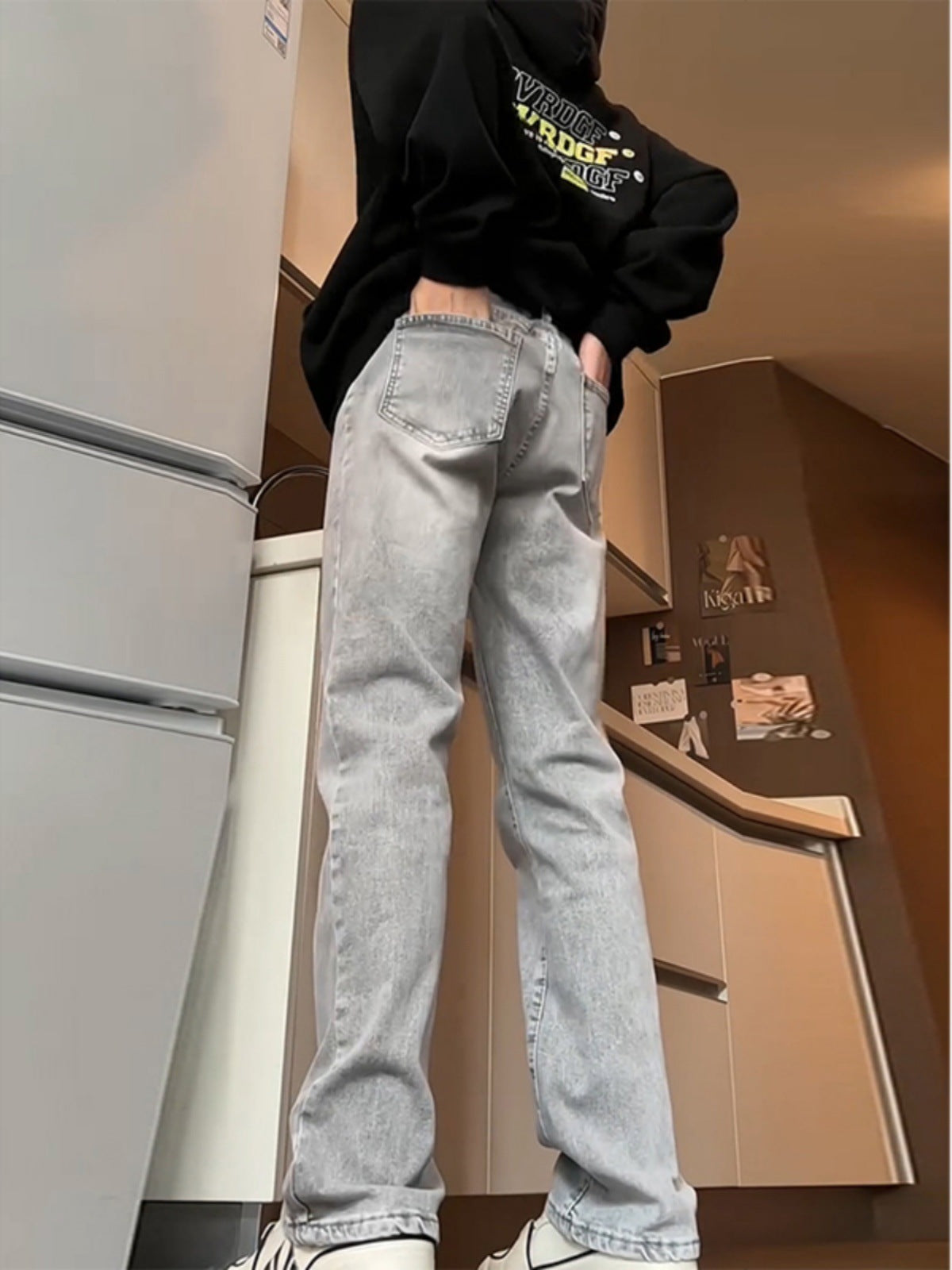 Cement Gray Straight Jeans